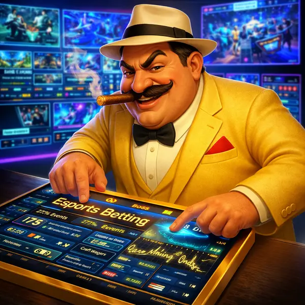 Mr. Boss dynamically swiping odds at Golden Mister 777 esports betting scene.