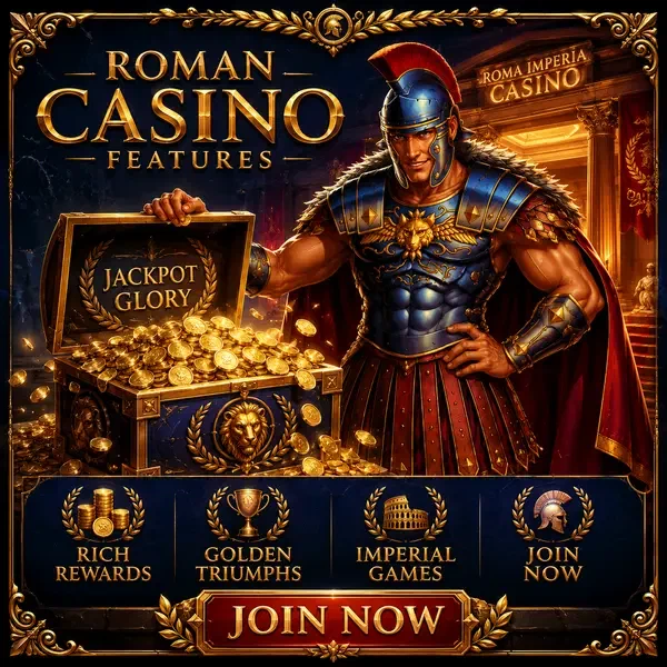 Maximus otwiera skrzynię z nagrodami przepełnioną monetami bonusowymi Roman Casino Features w imperialnym triumfie