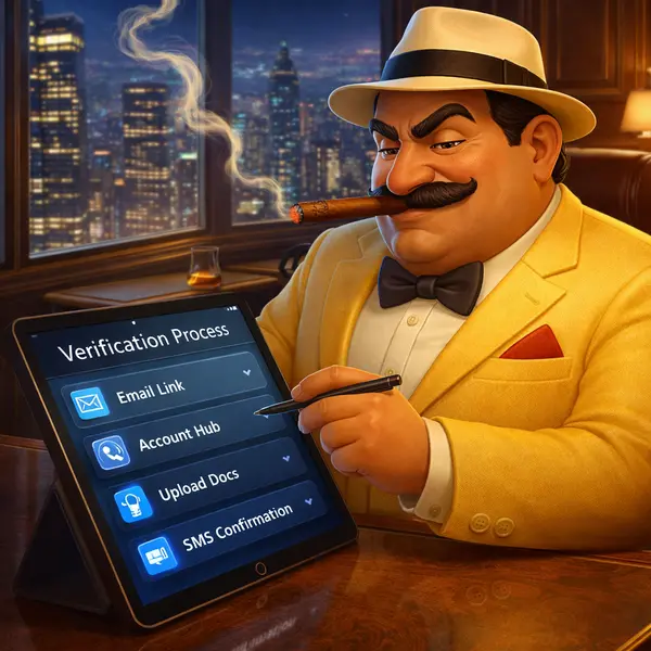 Mr. Boss verifying identity at Golden Mister 777 penthouse with city view.