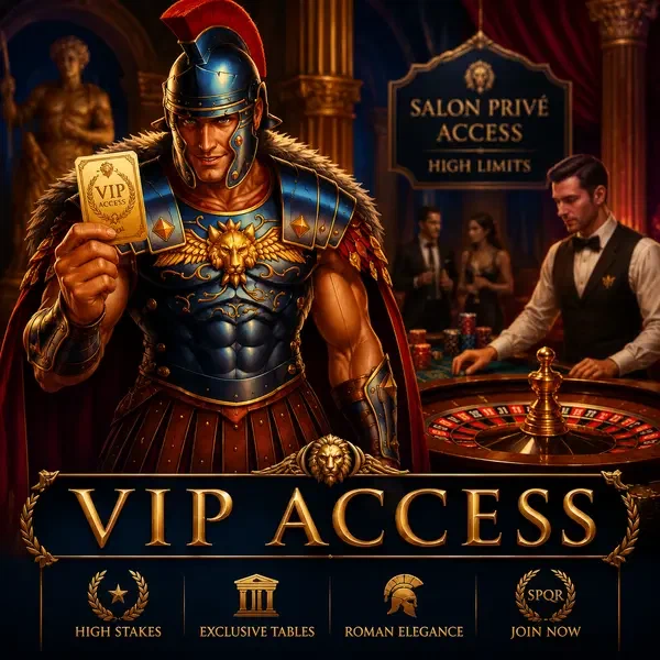 Rzymski dowódca Maximus przy Stołach VIP Live z ekskluzywną kartą dostępu w eleganckim salonie kasyna