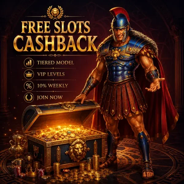 Maximus prezentujący skarb cashback darmowych automatów w Weekly Roman świecący złotymi nagrodami