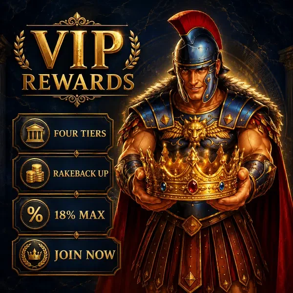 Rzymski dowódca Maximus trzymający koronę nagród VIP w programie lojalnościowym Roman Casino
