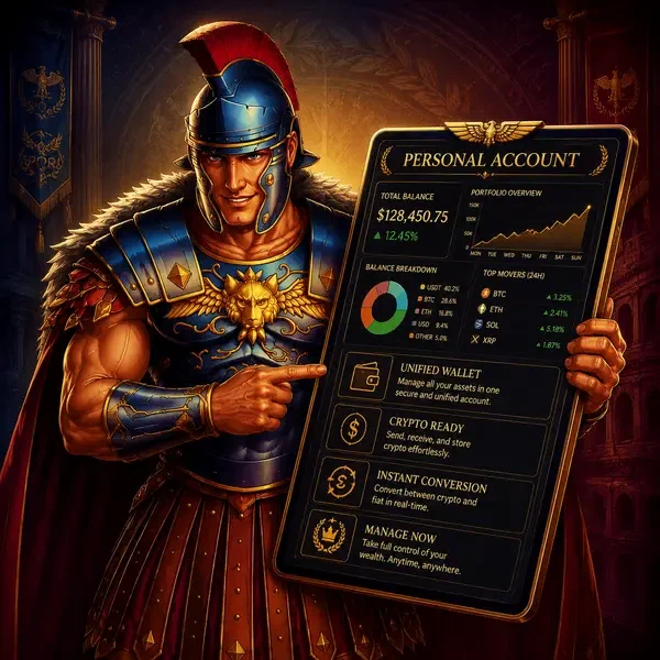 Maximus badający dane swojego konta osobistego Roman Casino na świecącym interfejsie tabletu